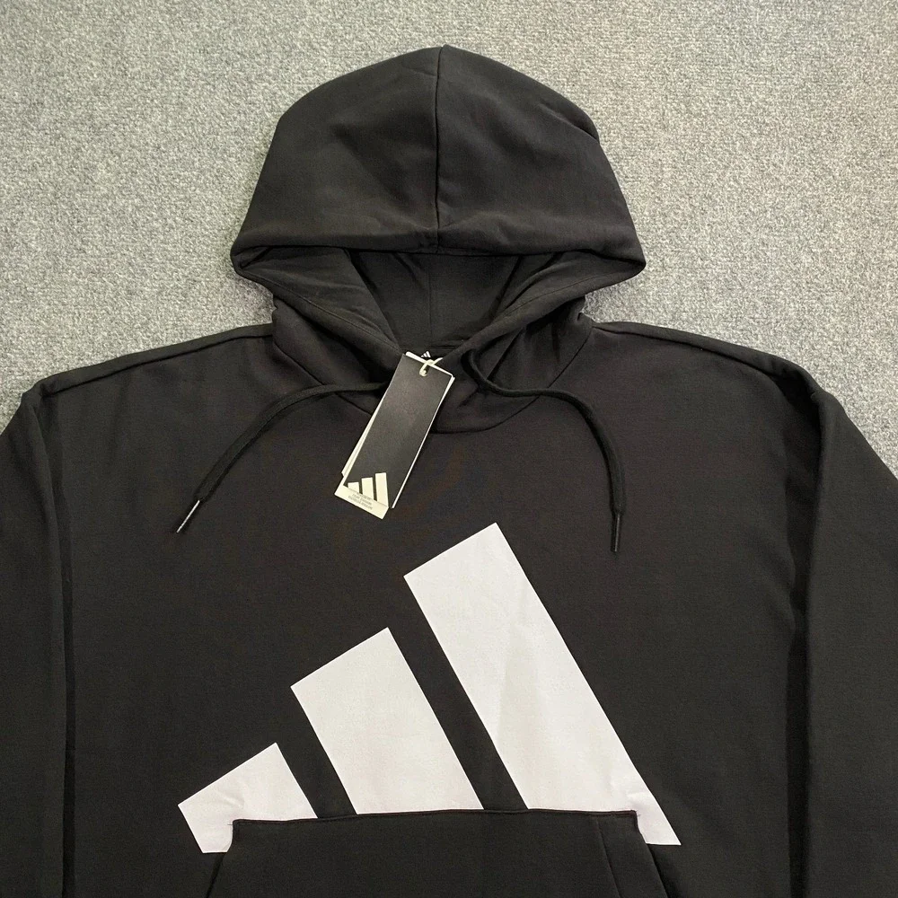 Adidas Trefoil Big Logo Sweatshirt Hoodie Mens Large Black White Fleece Pullover